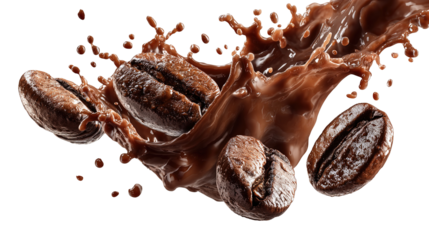 Falling Coffee Beans Flying in Mid Air on White Background