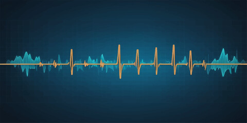 Obraz premium Blue and green EKG waves chart a healthy heartbeat pulse on a medical monitor