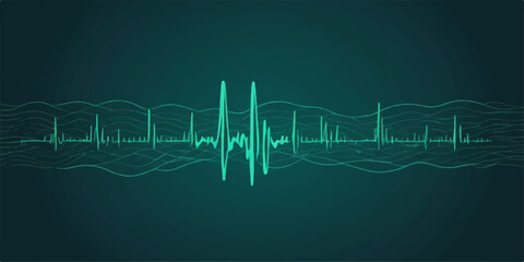 Obraz premium Abstract medical background of a green heart pulse on a cardiogram monitor