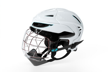 Fototapeta premium Professional hockey helmet isolated on white, ready for action, showcasing modern design and ultimate protection for athletes in high-impact sports