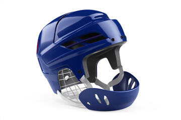 Fototapeta premium Dynamic blue hockey helmet with protective cage, ideal for professional sports equipment, safety, and athletic competition