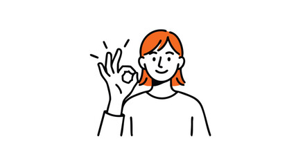 Obraz premium Cheerful woman gives okay hand gesture, showing approval and positivity in modern illustration style