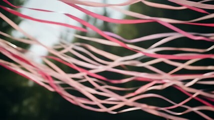Streamers with pink ribbons fluttering in awareness event