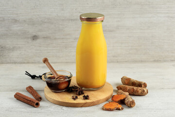 Homemade Turmeric Honey Milk Recipe on Bottle Glass