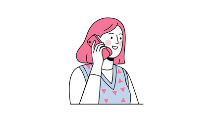 Cheerful young professional with pink hair chatting on her phone making plans or closing a deal