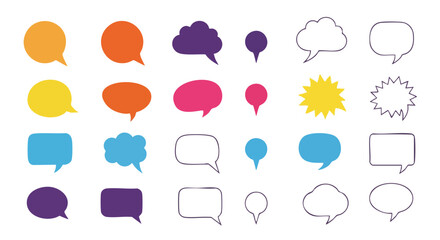 Diverse colorful speech bubbles for communication, discussion, and thought bubbles for design