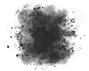 Grunge painting and abstract ink blobs. Marble-style texture of black paint strokes. designs for wallpaper. An isolated watercolor illustration created by hand on a transparent background