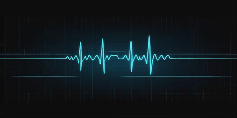 A pulsating green cardiogram on a black monitor screen displays a steady heartbeat rate, illustrating health and life