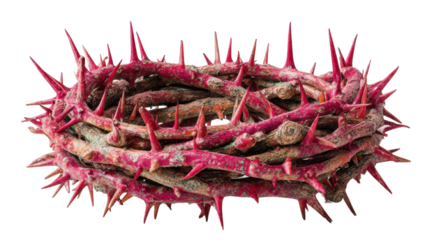 Thorny crown symbolizing suffering and sacrifice still life isolated on transparent background
