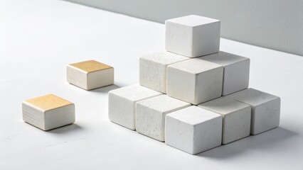 Fototapeta premium Geometric Cube Pyramid with Wooden Blocks on White