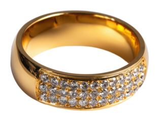 Elegant gold ring with diamonds jewelry display bright environment isolated on transparent background