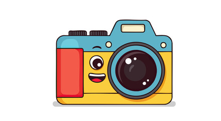 Cute cartoon camera illustration with a happy expression.