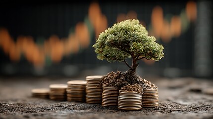 Wealth tree with stacked coins high resolution picture