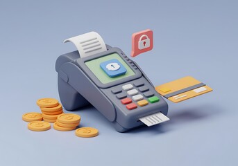 Secure Point of Sale Terminal with Credit Card and Coins for Financial Transactions and Secure Payments in a Modern Setting