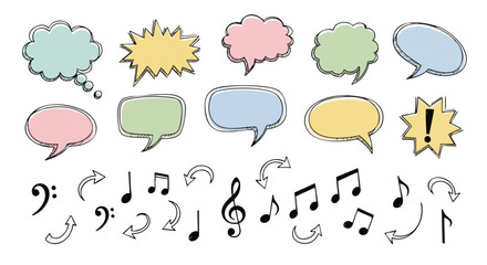 Engaging speech bubbles with music notes and arrows for creative design projects and presentations
