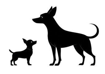 Two silhouetted dogs of different sizes standing next to each other on a black background art