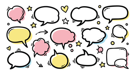 Fototapeta premium Vibrant speech bubbles and icons, perfect for adding dialogue and flair to your creative projects