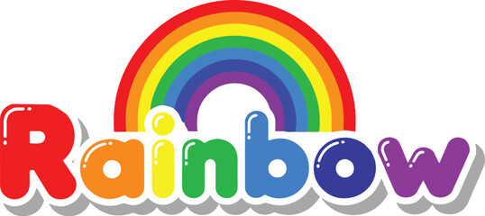 Obraz premium Colorful Cartoon Rainbow Illustration with Bright Rainbow Text Design Vector