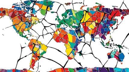 Colorful fractured world map