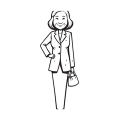 Old woman in formal clothes black and white vector illustration simple minimalist portrait design