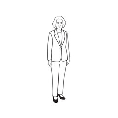 Old woman in formal clothes black and white vector illustration simple minimalist portrait design