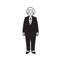 Old woman in formal clothes black and white vector illustration simple minimalist portrait design