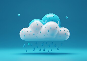 Stylized Rainy Cloud 3D Render with Blue Background Depicting Weather Forecast and Atmospheric Conditions Ideal for Illustrations and Design