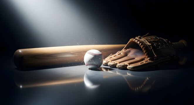 Baseball glove and bat glowing with futuristic neon energy lines in vibrant colors - Powered by Adobe