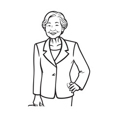 Old woman in formal clothes black and white vector illustration simple minimalist portrait design