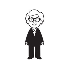 Old woman in formal clothes black and white vector illustration simple minimalist portrait design