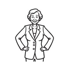 Old woman in formal clothes black and white vector illustration simple minimalist portrait design