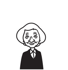 Old woman in formal clothes black and white vector illustration simple minimalist portrait design