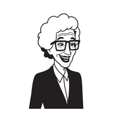 Old woman in formal clothes black and white vector illustration simple minimalist portrait design