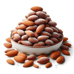 A pile of candied almonds isolated on white background.