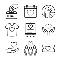 Simple Line Art Icons Representing Acts of Giving and Charity.