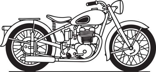 Fototapeta premium Minimal vector line art of a single detailed motorbike on a pure white background.