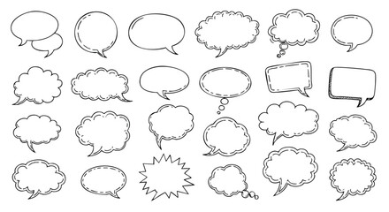 Fototapeta premium Hand-drawn speech bubbles collection for communication, design, and creative concepts with blank space