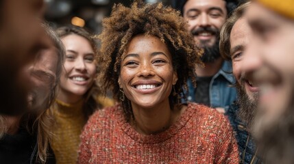 Joyful diverse friends sharing a happy moment together in a close-up, warm embrace capturing genuine connection and positive vibes