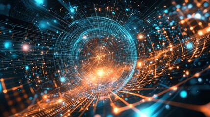 Striking blue and orange abstract background perfect for representing the theme of automated quantum decision-making