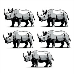 Fototapeta premium Vector art of group of rhinos in black and white vector illustration