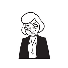 Old woman in formal clothes black and white vector illustration simple minimalist portrait design
