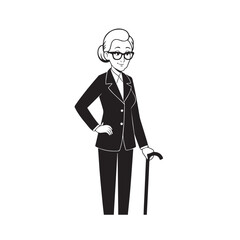 Old woman in formal clothes black and white vector illustration simple minimalist portrait design