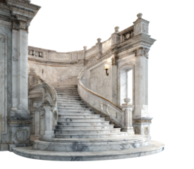 Elegant marble staircase design grand hall architectural interior isolated on transparent background