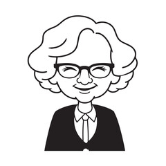 Old woman in formal clothes black and white vector illustration simple minimalist portrait design