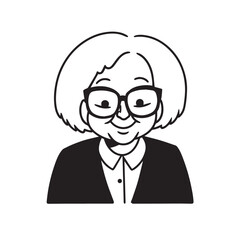 Old woman in formal clothes black and white vector illustration simple minimalist portrait design