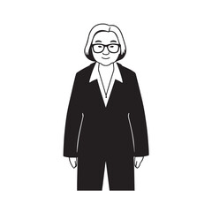 Old woman in formal clothes black and white vector illustration simple minimalist portrait design