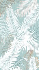 Pastel palm leaves pattern on light teal background