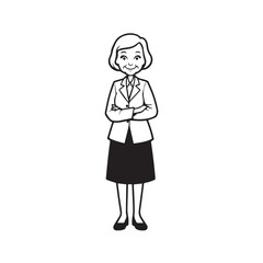Old woman in formal clothes black and white vector illustration simple minimalist portrait design
