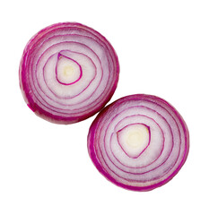 Two sliced red onions, top view