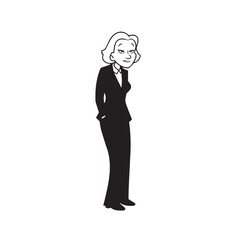 Obraz premium Old woman in formal clothes black and white vector illustration simple minimalist portrait design